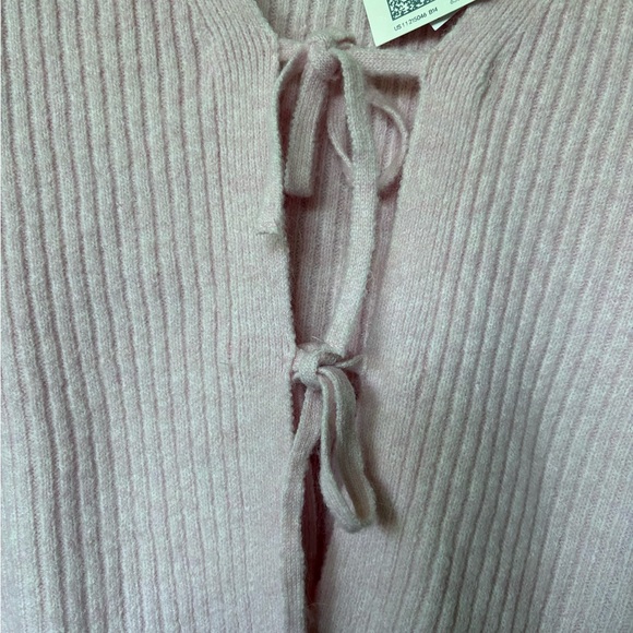 H&M Light Pink Ribbed Short Sleeve Tie-Front Cardigan - Picture 3 of 3